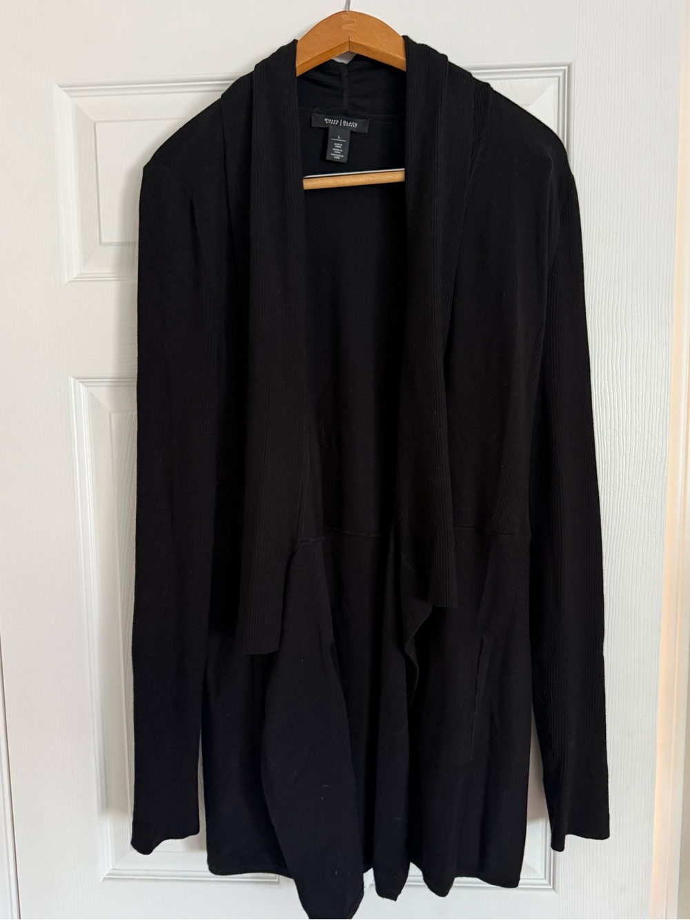 White House Black Market Black Open Drape Front Cardigan viscose nylon blend